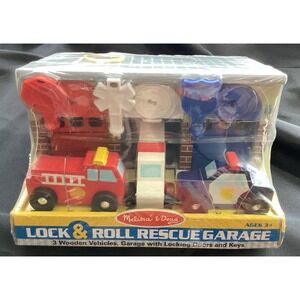Melissa & Doug - Lock & Roll Rescue Garage - Wooden Cars, Garage & Keys Set NEW